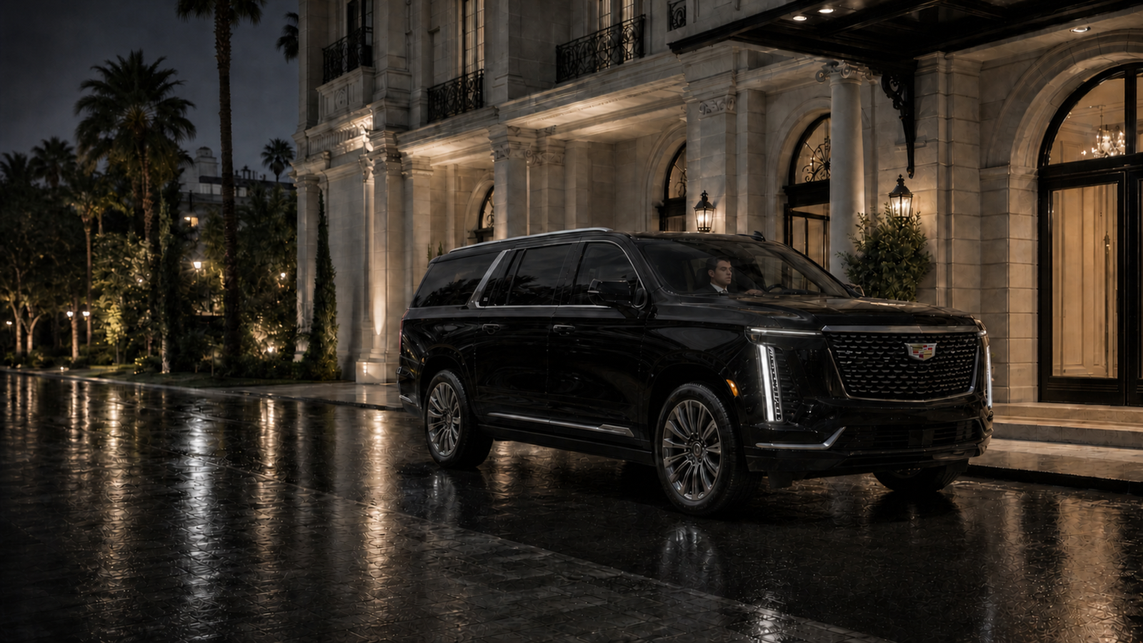 Cadillac Escalade at a luxury hotel